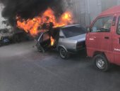 صور.. حريق يلتهم سيارة ملاكى بشارع البحر الرئيسى فى طنطا