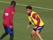 كبارى ومراوغات رائعة فى تدريبات برشلونة الإسباني بطلها عثمان ديمبيلي.. فيديو وصور