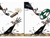 كاريكاتير سعودى يسلط الضوء على انتهاكات الحوثيين وجهود الإغاثة الإنسانية
