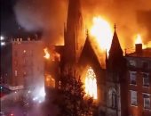 اندلاع حريق هائل بكنيسة تاريخية فى نيويورك.. فيديو