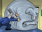 الحمار الديمقراطى يدفع الفيل الجمهورى خارج البيت الأبيض بكاريكاتير إماراتى