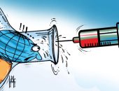 لقاح كورونا يحاول انقاذ العالم من الفيروس القاتل بكاريكاتير إماراتى