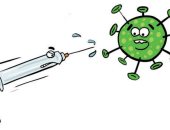 فيروس كورونا يهرب فور رؤية اللقاح فى سرنجة فى كاريكاتير سعودى