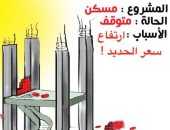 كاريكاتير صحيفة سعودية: ارتفاع أسعار الحديد أدى إلى توقف عمليات البناء 