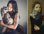 امرأة وقطة ووشم.. مصورة تحاكى اللوحات الفنية الشهيرة بعدسات الكاميرا