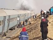 أول صور لحريق قطار ركاب خط السويس بعد السيطرة عليه