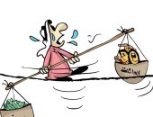 كاريكاتير صحيفة كويتية: المواطن متأرجح بين الديون ومصروفات الأسرة