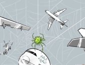 كاريكاتير اليوم.. كورونا يحاصر حركة الطيران في العالم 