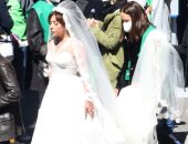 بالصور ليدي جاجا بفستان زفاف مذهل في كواليس تصوير فيلم  House Of Gucci