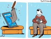 كاريكاتير صحيفة إماراتية.. المحمول إدمان العصر