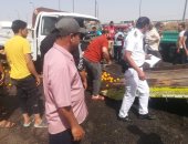 انقلاب سيارة نقل محملة بفاكهة على طريق القاهرة الإسكندرية الزراعى بقها..صور