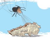 لبنان محاصر بين خطوط عنكبوت "حزب الله" في كاريكاتير سعودي