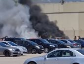 حريق هائل فى أحد المواقف التابعة لمطار بيروت.. فيديو