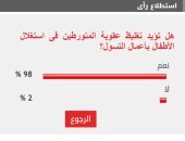98% من القراء يؤيدون تغليظ عقوبة المتورطين في استغلال الأطفال بأعمال التسول