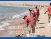 حملة لتنظيف الشاطئ العام فى أبورديس بجنوب سيناء من ملوثات الزيوت
