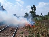 السيطرة على حريق ببوص على شريط السكة الحديد فى المنوفية.. صور
