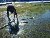 مدير مدرسة بالبحيرة يصرف مياه الأمطار لاستقبال الطلاب