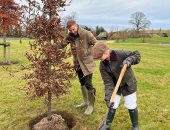 ديفيد بيكهام يساعد ابنته في زراعة بعض الأشجار .. صور