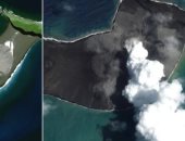 الأقوى منذ 30 عامًا.. صور أقمار صناعية تُظهر آثار ما قبل وبعد انفجار بركان تونجا