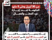 من 30 أبريل وحتى 5 مايو.. الحكومة تحدد إجازة عيد الفطر والعمال.. إنفوجراف