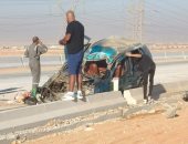 نجاة 5 شباب من الموت فى حادث مروري بطريق السويس - القاهرة