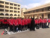 شاهد طابور الصباح في العام الدراسي الجديد بمحافظة الجيزة.. فيديو وصور