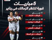 5 مباريات مثيرة تنتظر الزمالك حتى نهاية يناير.. إنفوجراف