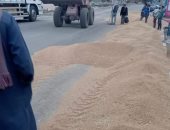 سقوط 10 أطنان قمح على طريق التل الكبير فى الإسماعيلية.. صور