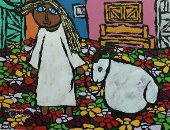 شاهد لوحة خروف وفتاة للفنان خالد سرور بمناسبة عيد الأضحى