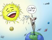 ما لهاش حل غير كده.. موجة الطقس الحارة فى كاريكاتير اليوم السابع
