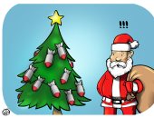 "شجرة الكريسماس تتزين بصواريخ غزة" في كاريكاتير اليوم السابع