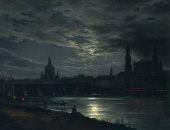 لوحات عالمية .. مدينة دريسن في ضوء القمر  لـ يوهان كريستيان دال