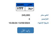 لوحة "س ى ف- 1333" المميزة سعرها يصل 245 ألف جنيه فى بداية المزاد 