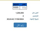 "ر أ أ- 1111" أحدث لوحة مميزة بالمزاد سعرها وصل مليون و250 ألف جنيه