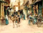 الحياة فى حى الجمالية عام 1907 بريشة الفنان البريطاني والتر تيندال