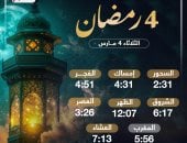 تعرف على موعد الإفطار وساعات الصيام فى رابع أيام شهر رمضان 2025