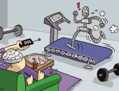 التطور التكنولوجى والذكاء الاصطناعى يسبب الكسل فى كاريكاتير خليجى
