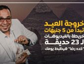 دليل برنامج "كده رضا" لخروجات عيد الفطر 2025.. فسحتك تبدأ من 5 جنيهات بجنينة الأسماك ومنتزه عابدين والوايلى.. الحديقة اليابانية ونيل المعادى بـ10 جنيهات.. الدولية والعبور بـ20 والأتوبيس النهرى للقناطر بـ100جنيه