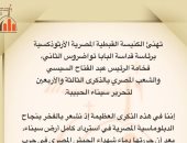 الكنيسة الأرثوذكسية تهنئ الرئيس السيسي والشعب المصرى بتحرير سيناء