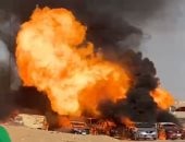 النيابة تعاين موقع حريق خط غاز طريق الواحات