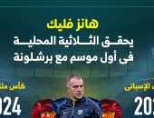 إنجازات فليك مع برشلونة فى موسمه الأول بعد التتويج بالثلاثية.. إنفوجراف