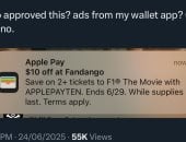 غضب بين مستخدمى آيفون بسبب إعلان لفيلم F1 داخل تطبيق Apple Wallet