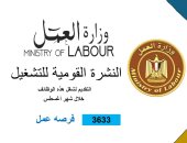 وزارة العمل تعلن توفير 3633 فرصة عمل جديدة فى 34 شركة بـ10 محافظات