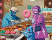 لوحات فنية تتخيل عالما بديلا تسيطر عليه الروبوتات والكعك.. صور