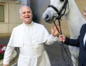بابا الفاتيكان يتلقى حصانا عربيا هدية من مزارع بولندى.. فيديو
