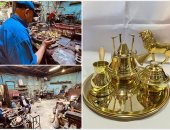 ورش النحاس فى قلب القاهرة تحرس مهنة عمرها قرون.. حرفيون: المنتج يدخل خام ويخرج تحفة فنية.. نصنع الكنكة والسبراتية والصوانى والمباخر.. كل قطعة لها قيمتها لأنها يدوية.. والسياح ينبهرون بجودة وإتقان المنتجات.. صور