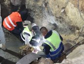 هبوط أرضى بخط طرد سموحة الجديدة فى الإسكندرية.. وشركة الصرف تواصل الإصلاح