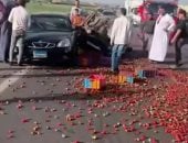 إعادة حركة المرور على طريق شبرا بنها الحر بعد انقلاب سيارة نقل محملة بالفراولة