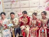 ثلاثة أشقاء توائم فى الصين يحتفلون بزفافهم فى يوم واحد 