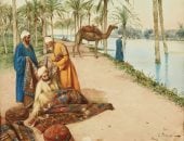 لوحة اليوم.. تجار سجاد بجوار النيل للفنان الإيطالى إنريكو تارينجى